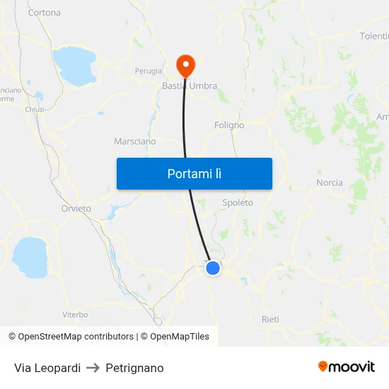 Via Leopardi to Petrignano map