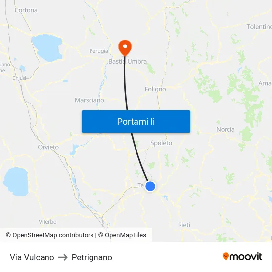 Via Vulcano to Petrignano map