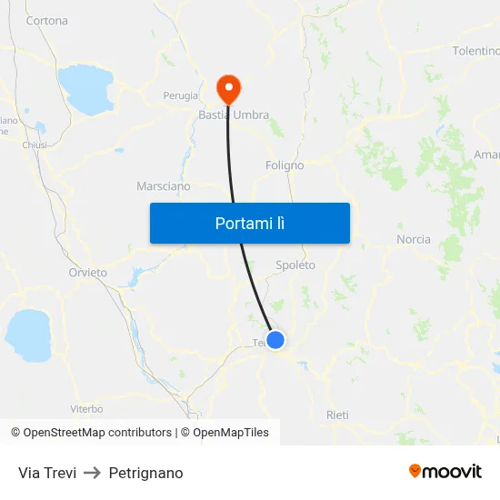 Via Trevi to Petrignano map