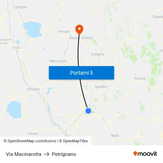 Via Macinarotta to Petrignano map