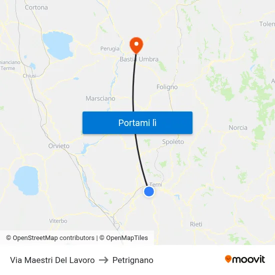 Via Maestri Del Lavoro to Petrignano map