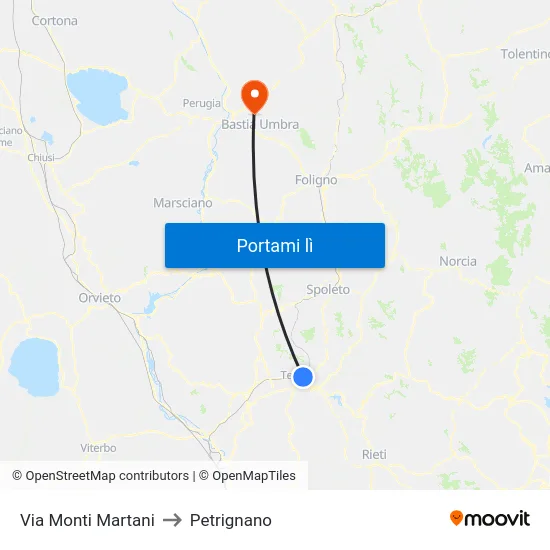 Via Monti Martani to Petrignano map