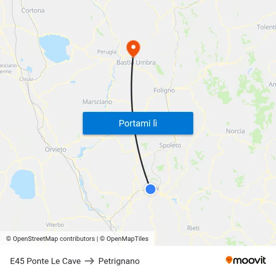 E45 Ponte Le Cave to Petrignano map