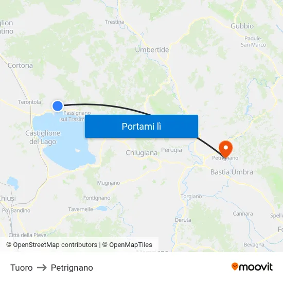 Tuoro to Petrignano map