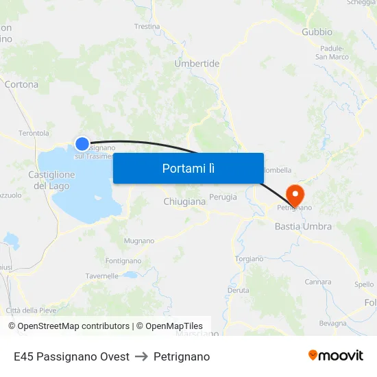 E45 Passignano Ovest to Petrignano map
