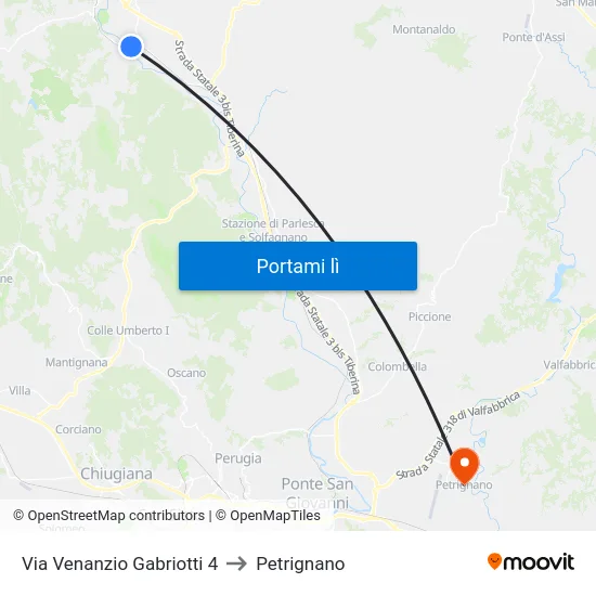 Via Venanzio Gabriotti 4 to Petrignano map