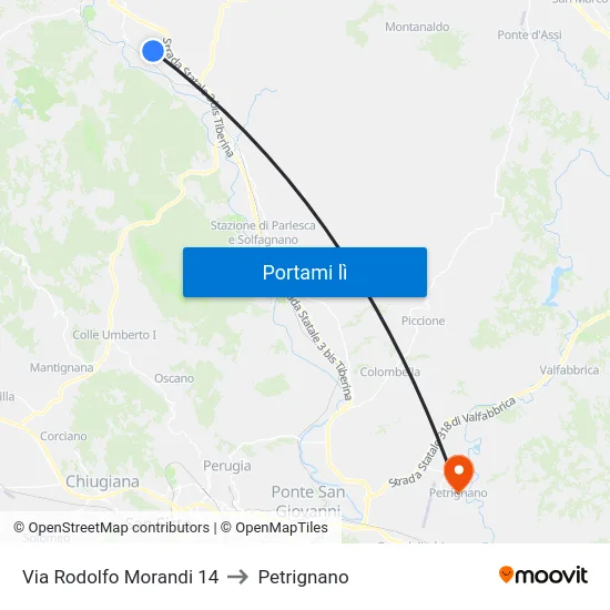 Via Rodolfo Morandi 14 to Petrignano map