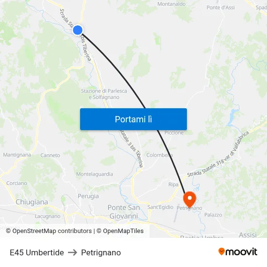 E45 Umbertide to Petrignano map