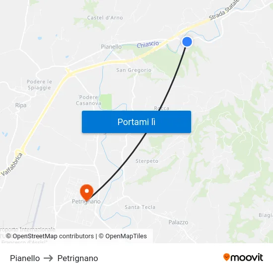 Pianello to Petrignano map