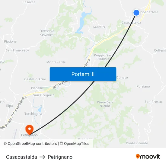 Casacastalda to Petrignano map