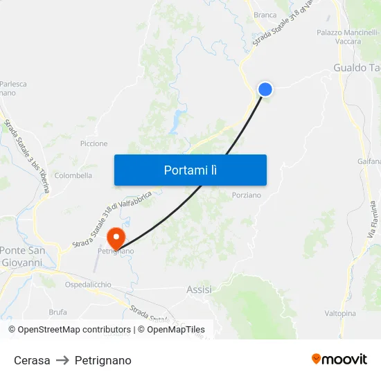 Cerasa to Petrignano map