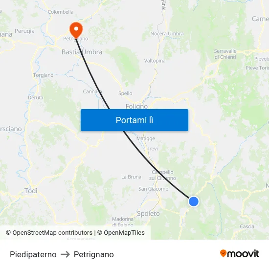 Piedipaterno to Petrignano map