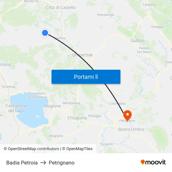 Badia Petroia to Petrignano map