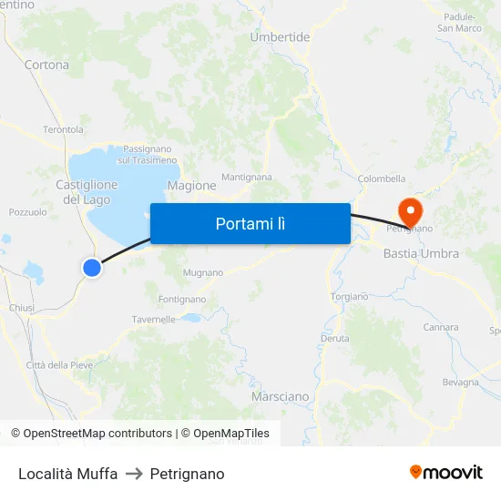Località Muffa to Petrignano map