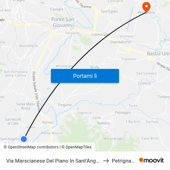 Via Marscianese Del Piano In Sant'Angelo to Petrignano map