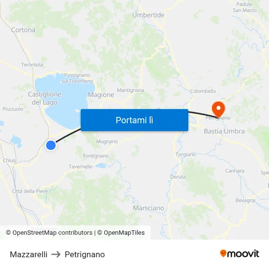 Mazzarelli to Petrignano map