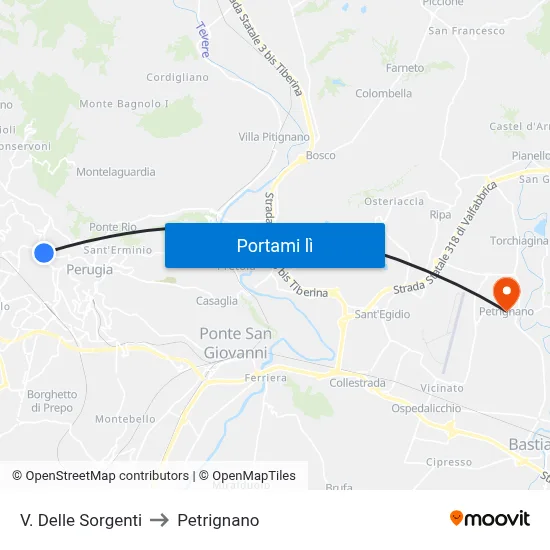V. Delle Sorgenti to Petrignano map