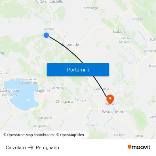 Calzolaro to Petrignano map