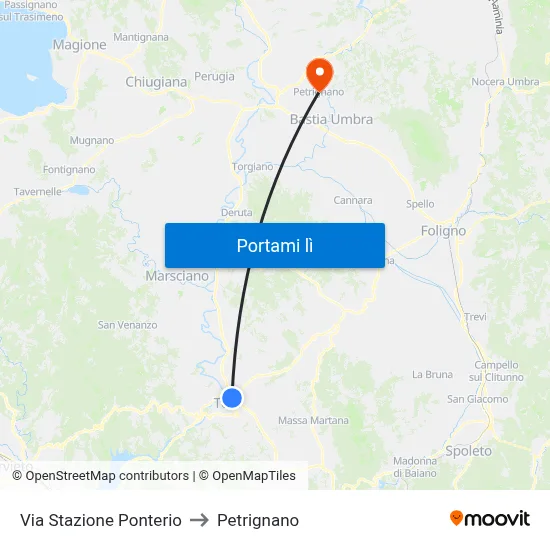 Via Stazione Ponterio to Petrignano map