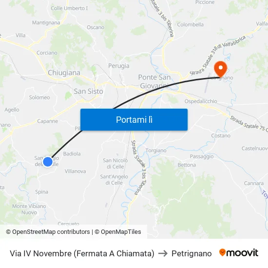 Via IV Novembre (Fermata A Chiamata) to Petrignano map