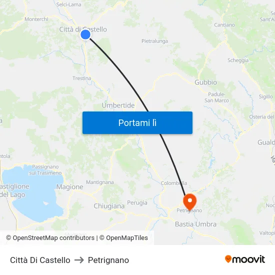 Città Di Castello to Petrignano map