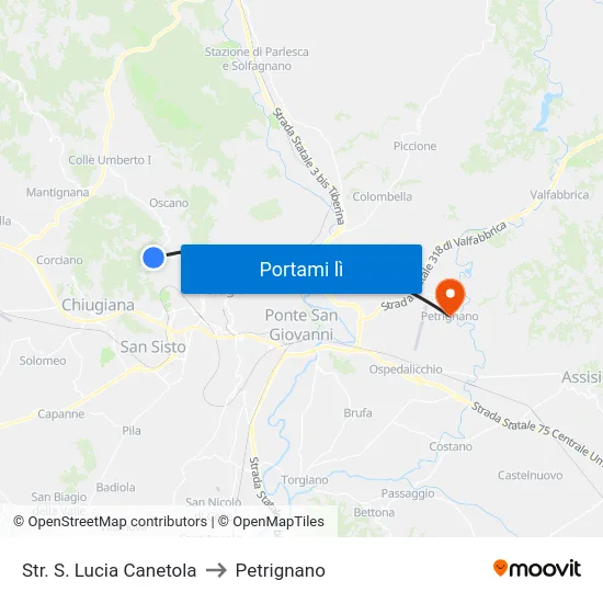 Str. S. Lucia Canetola to Petrignano map