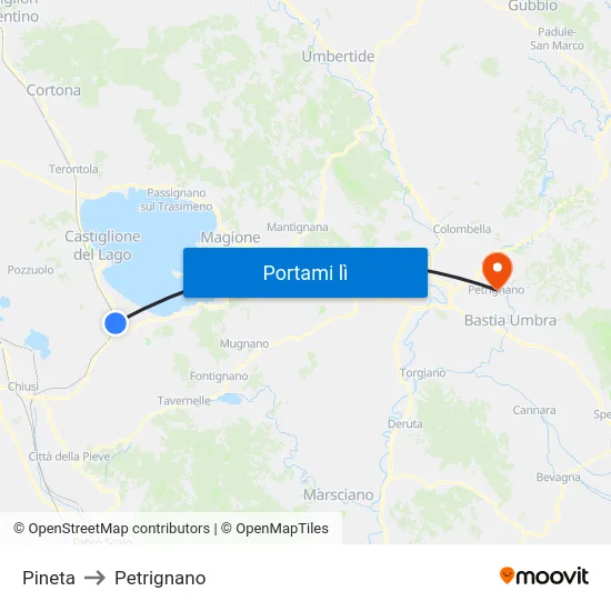 Pineta to Petrignano map