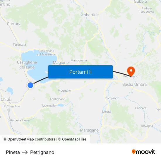 Pineta to Petrignano map