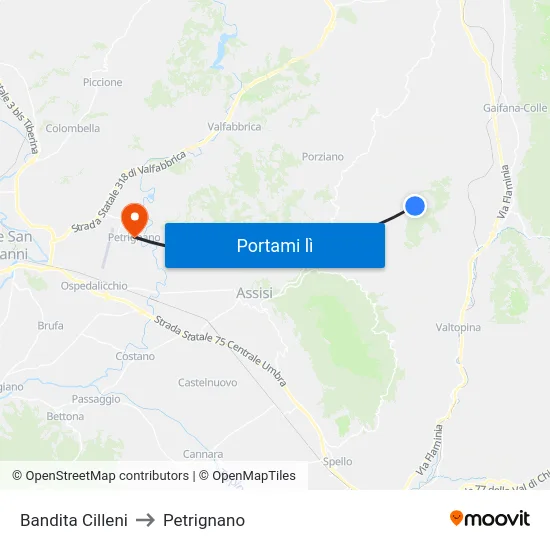 Bandita Cilleni to Petrignano map