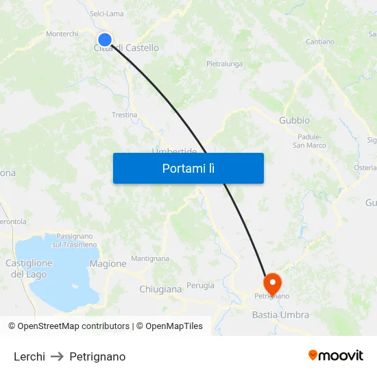 Lerchi to Petrignano map