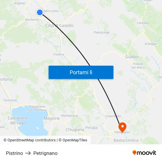 Pistrino to Petrignano map