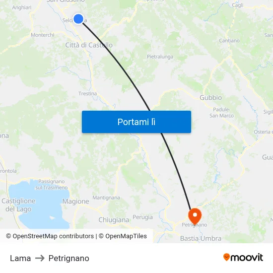 Lama to Petrignano map