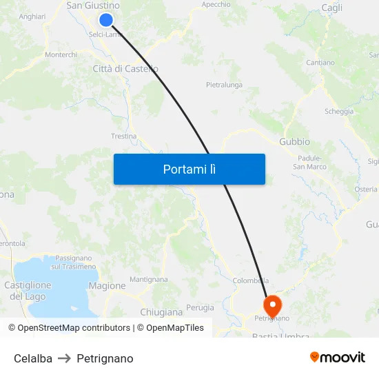 Celalba to Petrignano map
