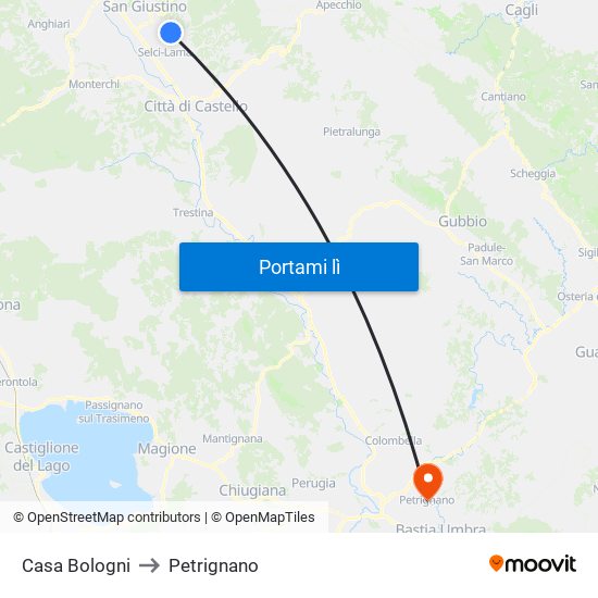 Casa Bologni to Petrignano map