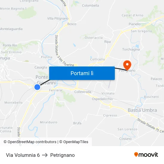Via Volumnia 6 to Petrignano map