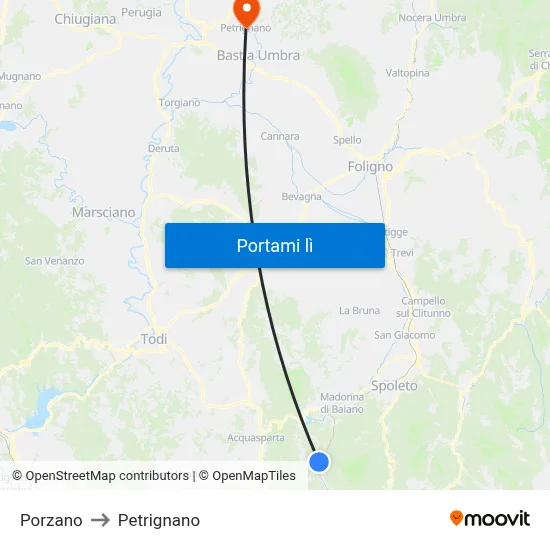 Porzano to Petrignano map