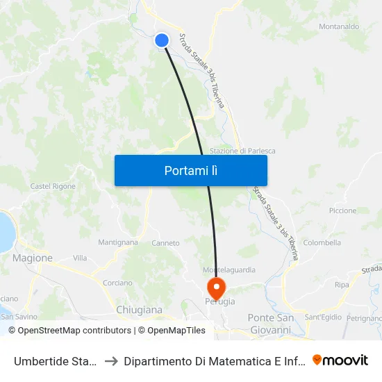 Umbertide Stazione to Dipartimento Di Matematica E Informatica map