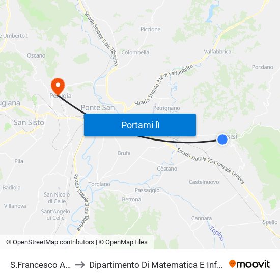 S.Francesco Assisi to Dipartimento Di Matematica E Informatica map