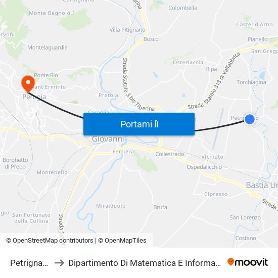 Petrignano to Dipartimento Di Matematica E Informatica map