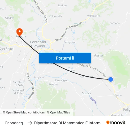 Capodacqua to Dipartimento Di Matematica E Informatica map