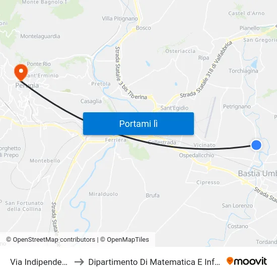 Via Indipendenza 3 to Dipartimento Di Matematica E Informatica map