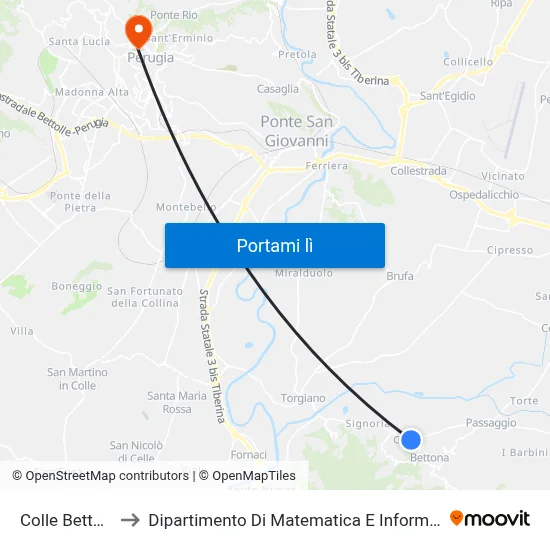 Colle Bettona to Dipartimento Di Matematica E Informatica map