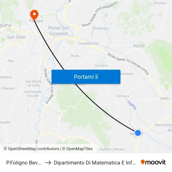 P.Foligno Bevagna to Dipartimento Di Matematica E Informatica map