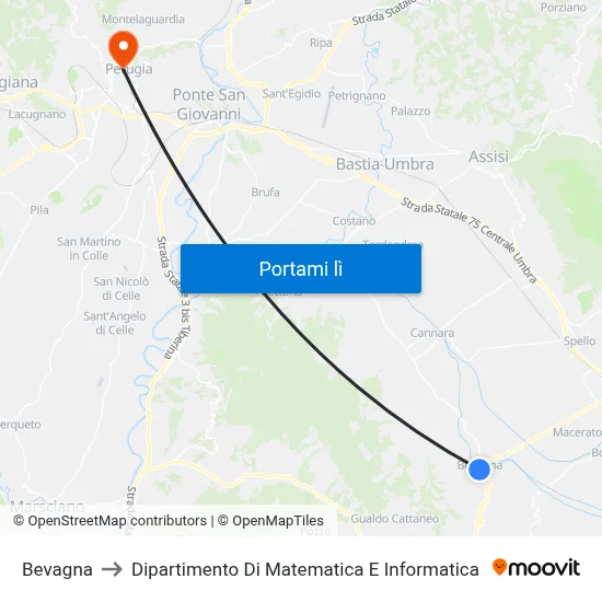Bevagna to Dipartimento Di Matematica E Informatica map