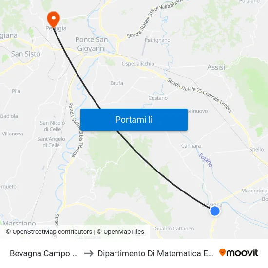 Bevagna Campo Sportivo to Dipartimento Di Matematica E Informatica map