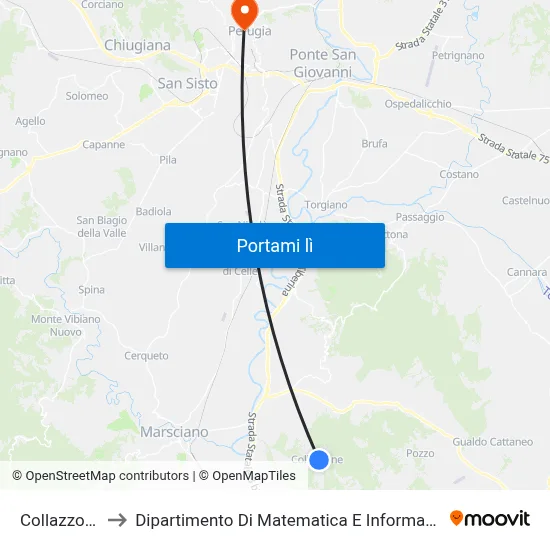 Collazzone to Dipartimento Di Matematica E Informatica map