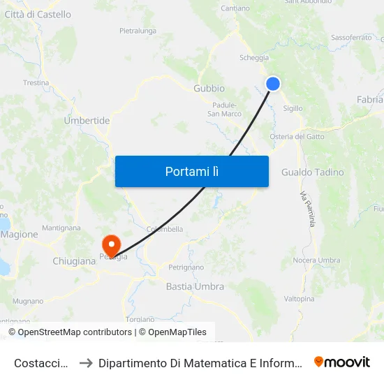 Costacciaro to Dipartimento Di Matematica E Informatica map