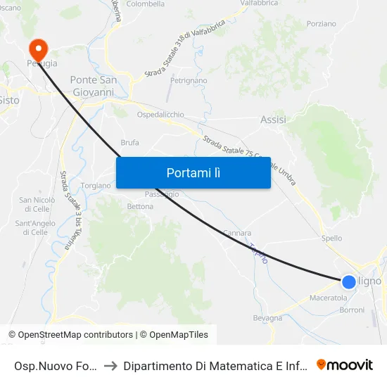 Osp.Nuovo Foligno to Dipartimento Di Matematica E Informatica map