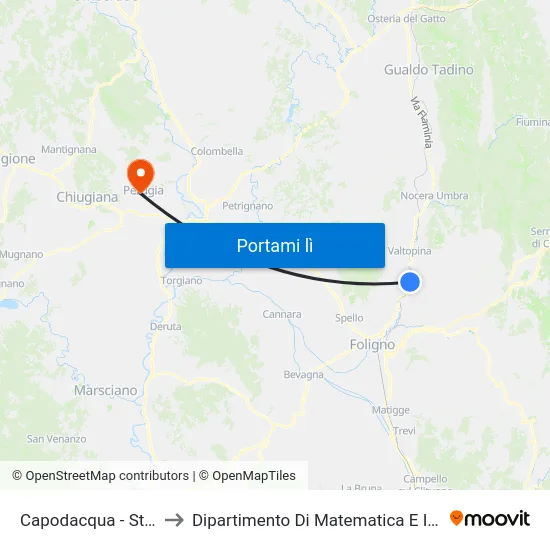 Capodacqua - Stazione to Dipartimento Di Matematica E Informatica map