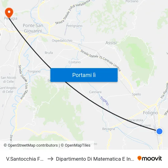 V.Santocchia Foligno to Dipartimento Di Matematica E Informatica map